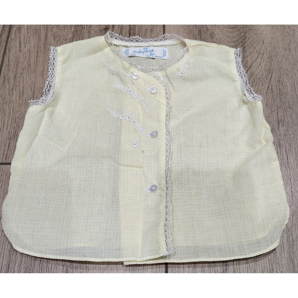 Vintage Baby Togs Infant‎ Yellow Top Embroidered Lace Trim Newborn 0-3 Months